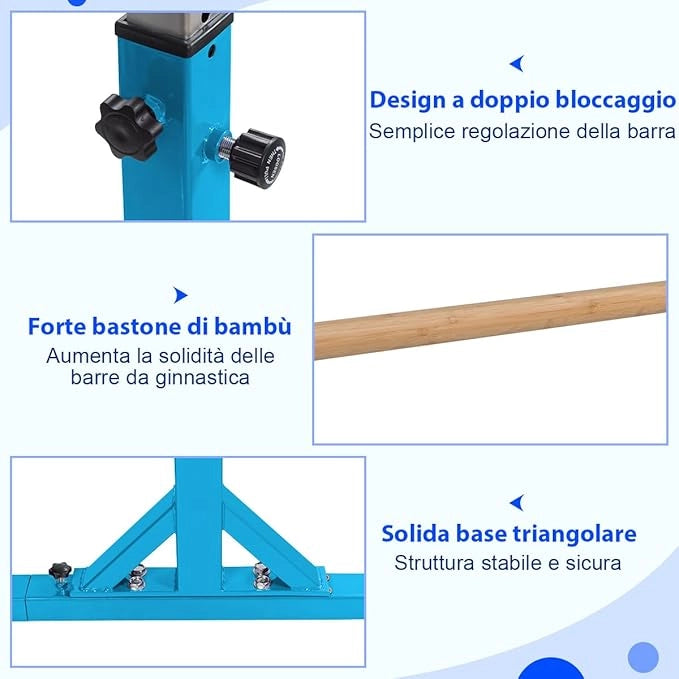 Parallele Doppie per Ginnastica, Sbarre Orizzontali Doppie con Larghezza Regolabile e 11 Altezze, capacità di Carico di 100 kg, Sbarre di Allenamento per Bambini 6-12 Anni