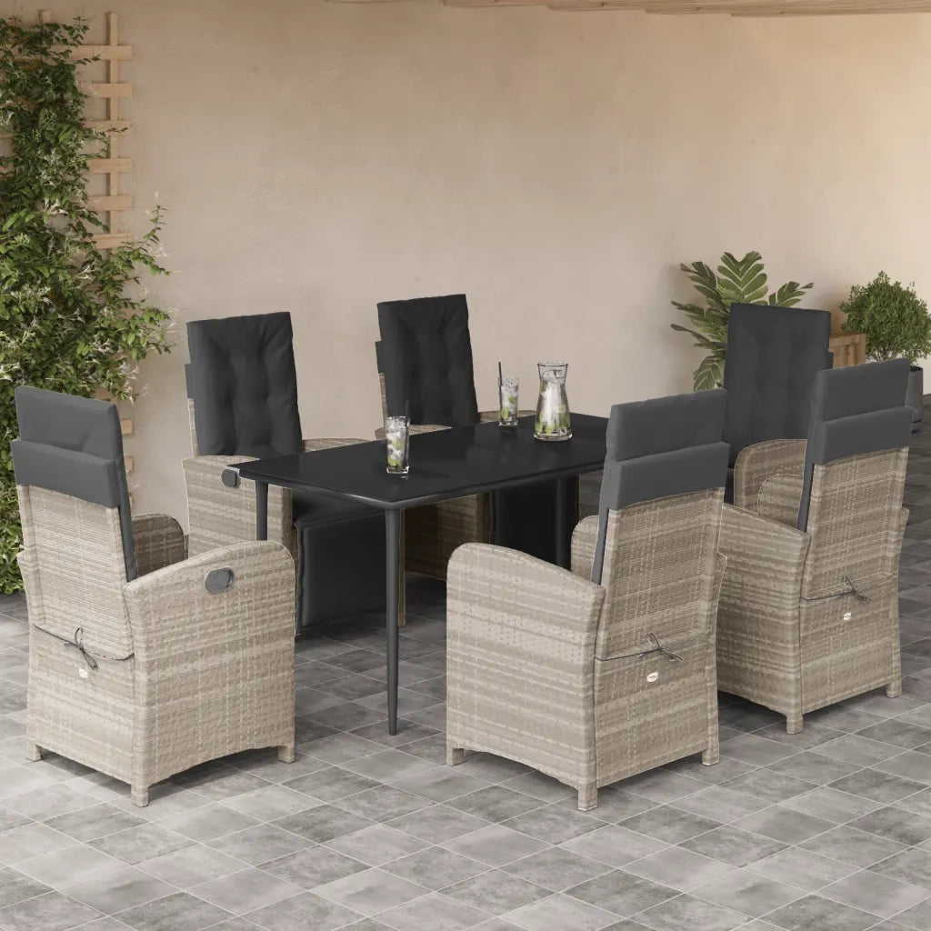 Set da Pranzo da Giardino 7 pz Cuscini Polyrattan Grigio Chiaro 3212602