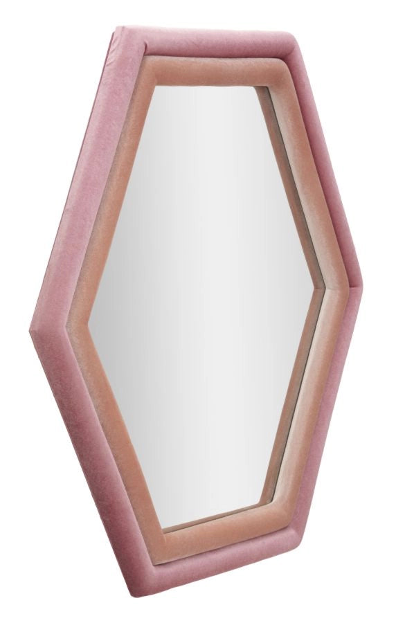 Specchio da muro esagonale in velluto rosa chiaro e scuro 75x4x78cm TONY