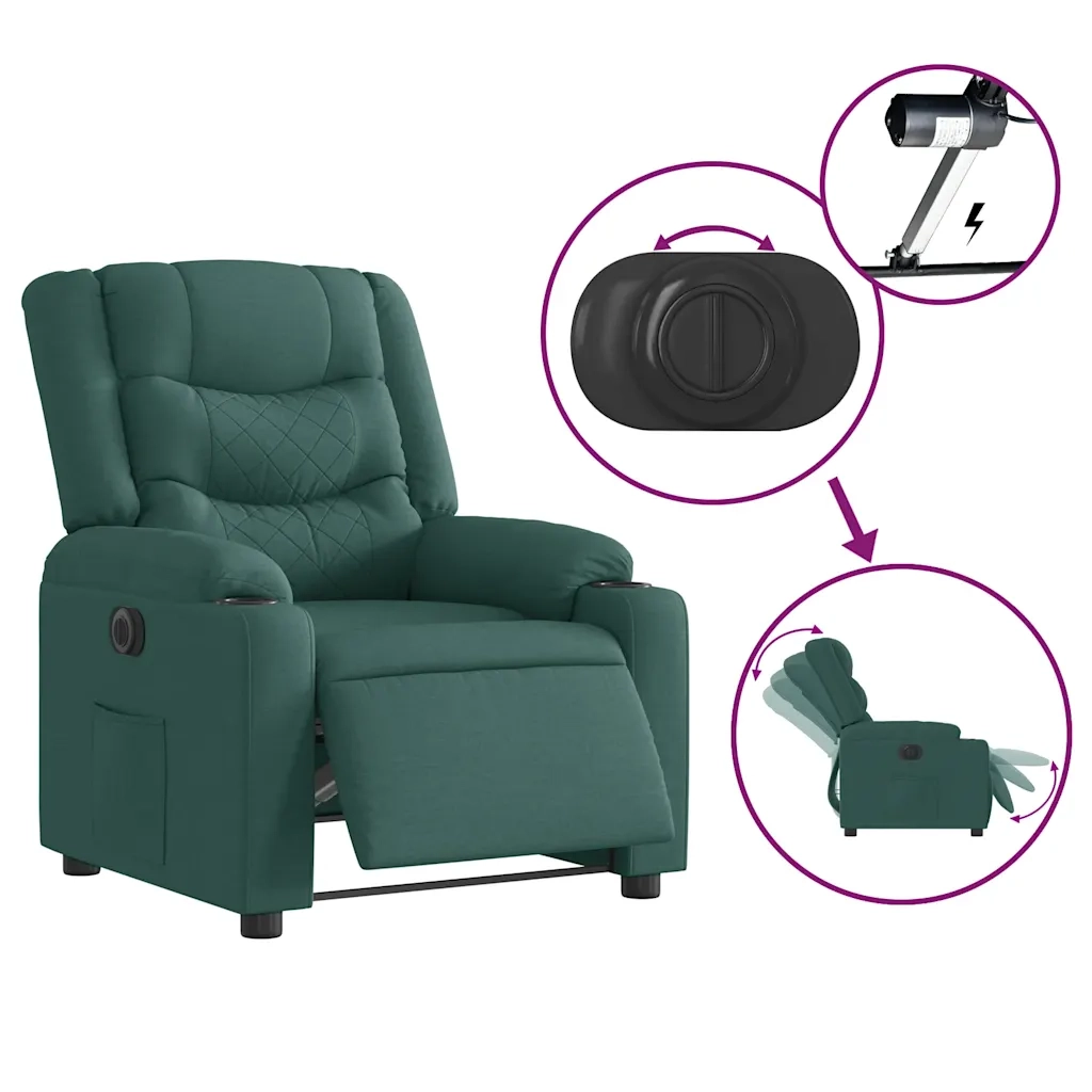 Poltrona Elettrica Reclinabile Verde Scuro in Tessuto 3310250