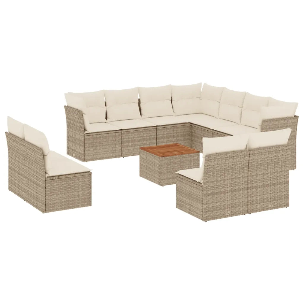 Set Divani da Giardino 12 pz con Cuscini Beige in Polyrattan 3223706