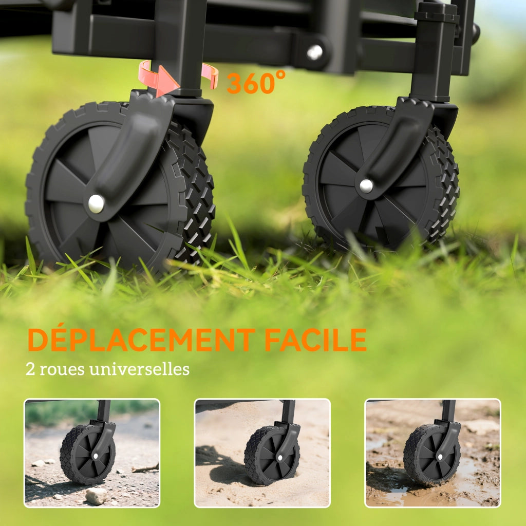 Carrello da giardino con sacchi e ruote ¨C zephmum ¨C nero 64x40x60-84 cm