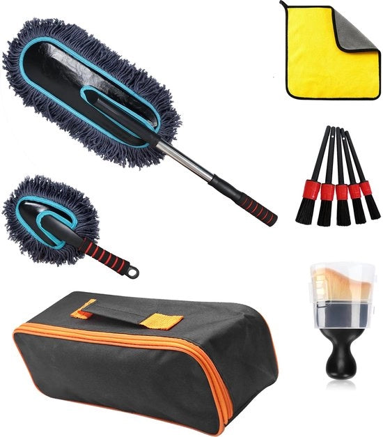 Set di pulizia e pulizia per autoveicoli con panno microfibra - Spazzolino per autoveicoli senza grafito per auto, SUV, camion e famiglie Set di pulizia e pulizia per autoveicoli - Blu grigio
