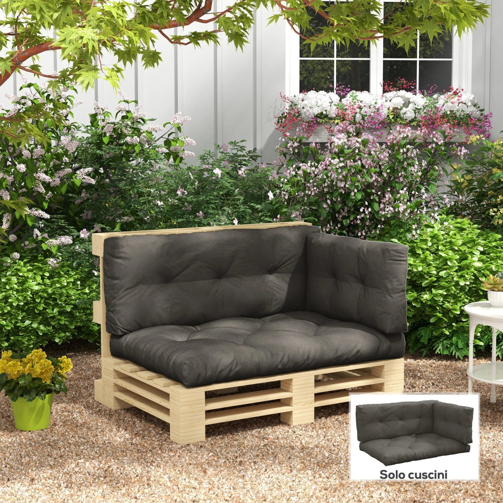 Set 3 Pezzi Cuscini da Giardino per Divani e Pallet in Poliestere con Imbottitura Spessa, Grigio Carbone