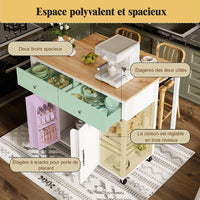 Isola cucina premium con ruote - Xylo - 2 cassetti freni legno multifunzione