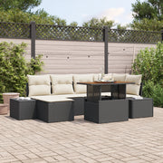 Set divani giardino 7 pezzi con cuscini neri in polyrattan