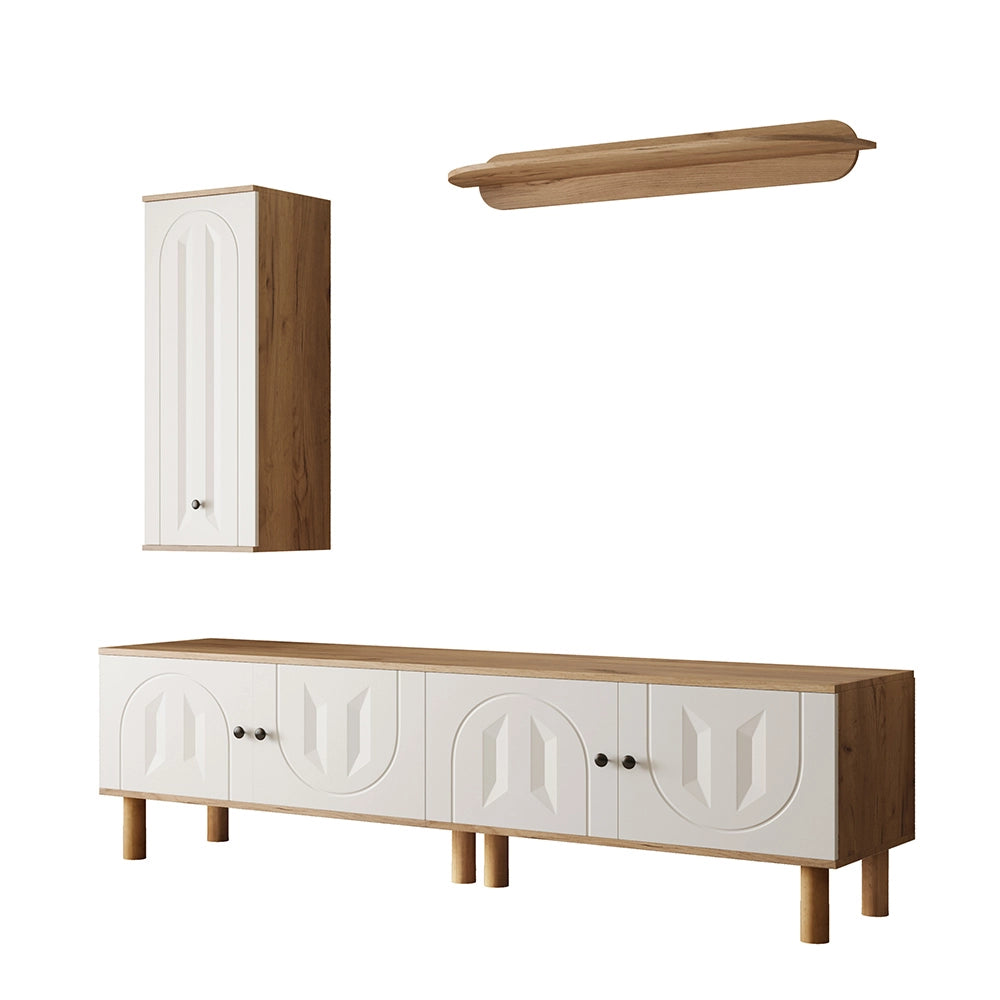 Set murale 3 pezzi - Xylo - Mobile alto+armadio+scaffale bianco/legno