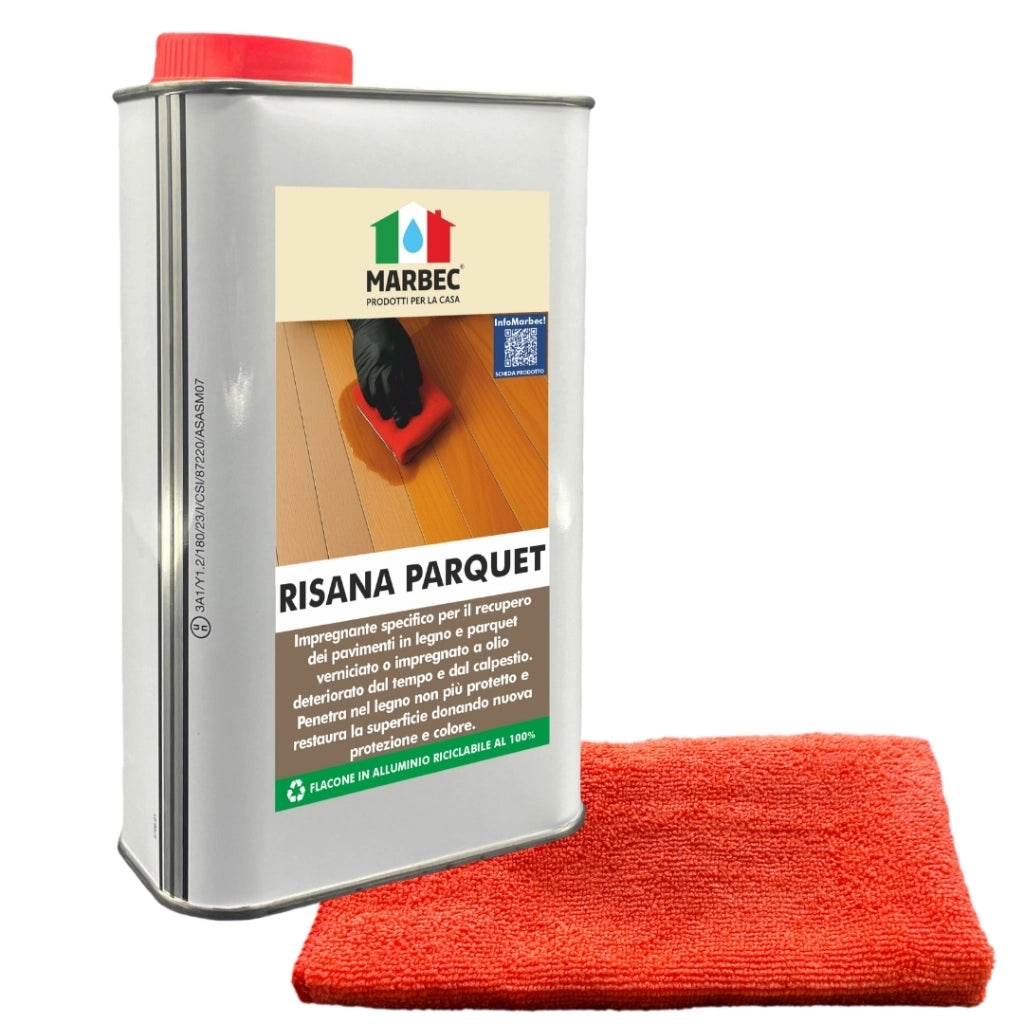 Impregnante rigenerante per pavimenti in legno interni rinnova e protegge RISANA PARQUET 1LT+PANNO