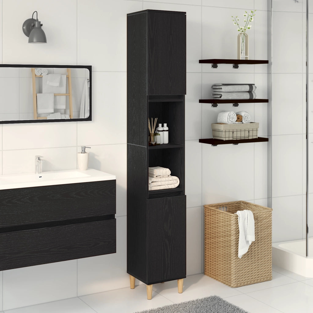 Armadio da bagno  Nero Rovere 30x30x190 cm Legno ingegnerizzato