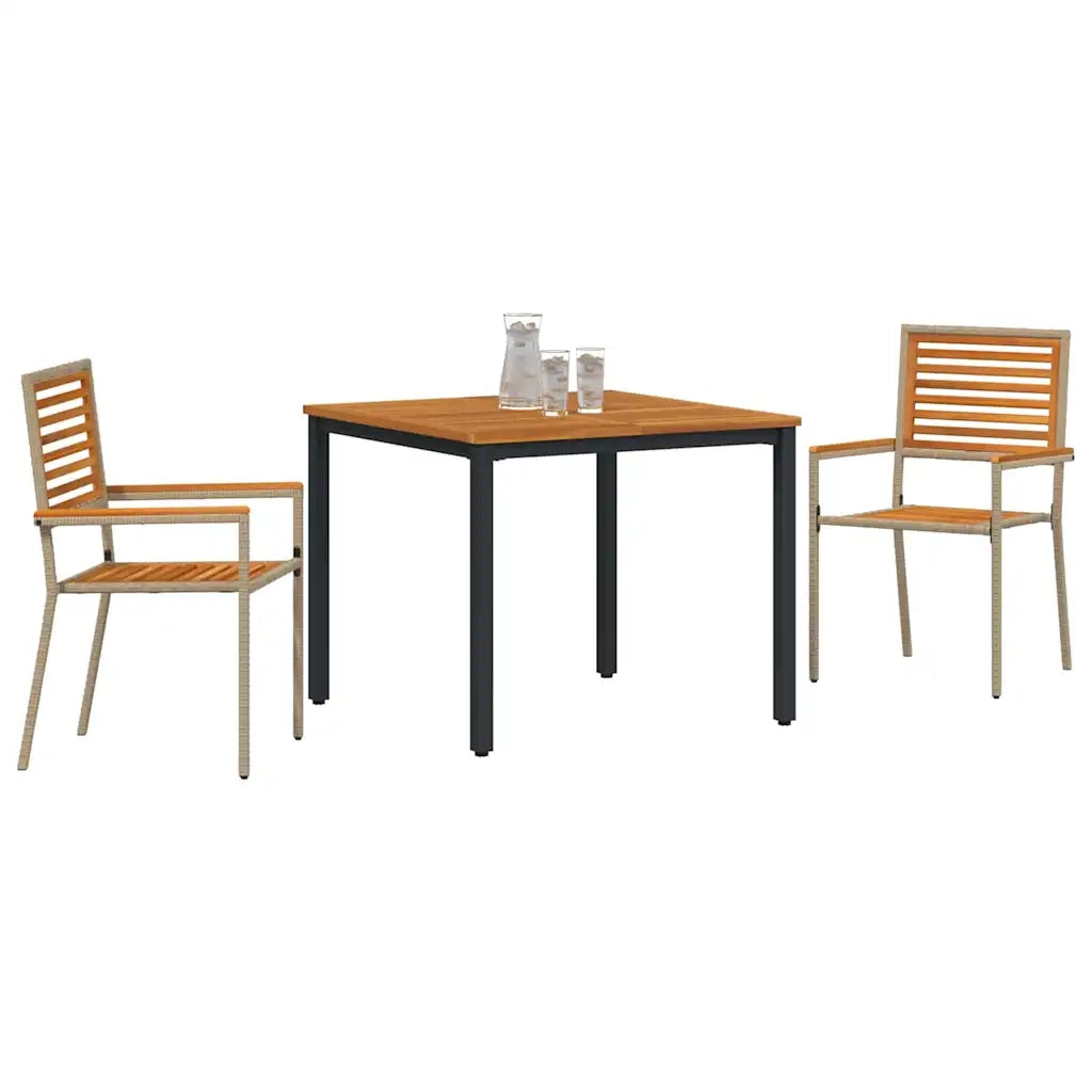 Set da Pranzo per Giardino 3 pcs Beige e Marrone polyrattan