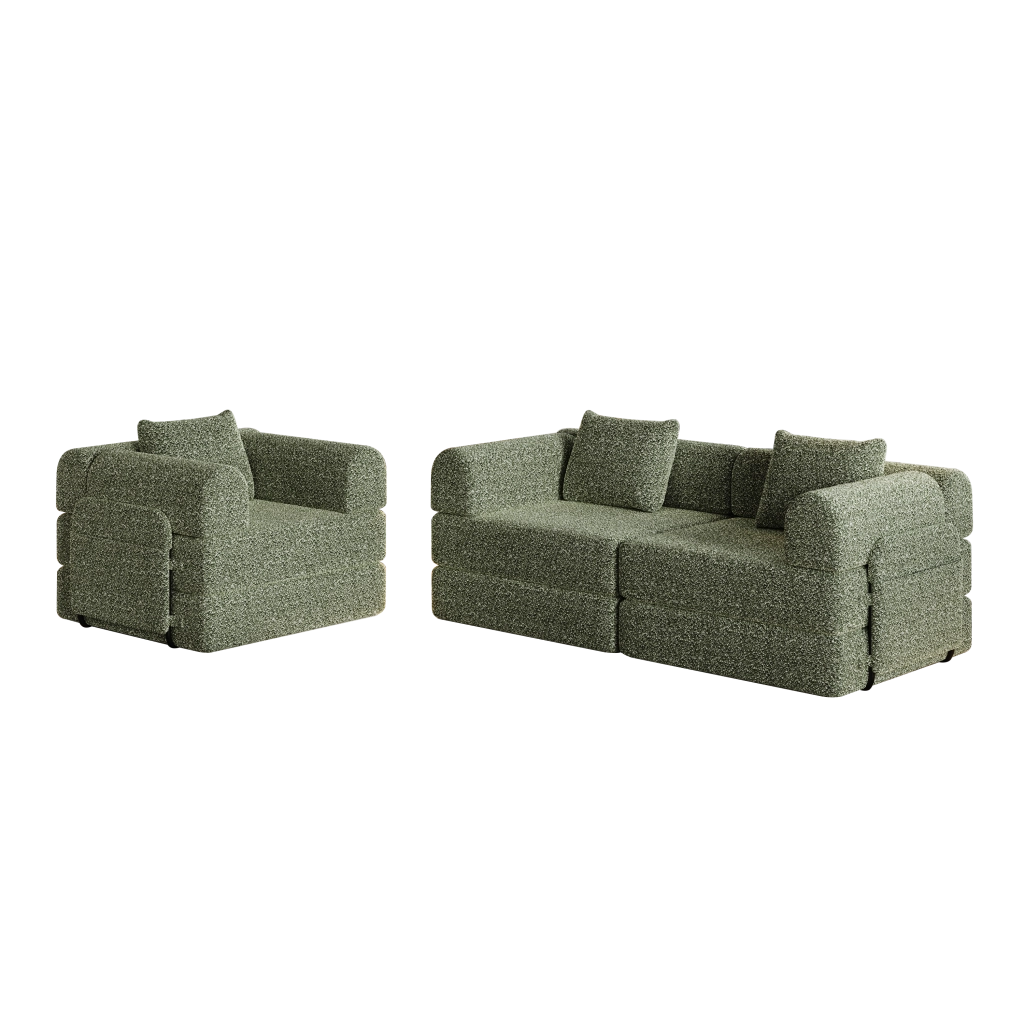 Poltrona letto 2 in 1 con vano nell'bracciolo in ciniglia verde
