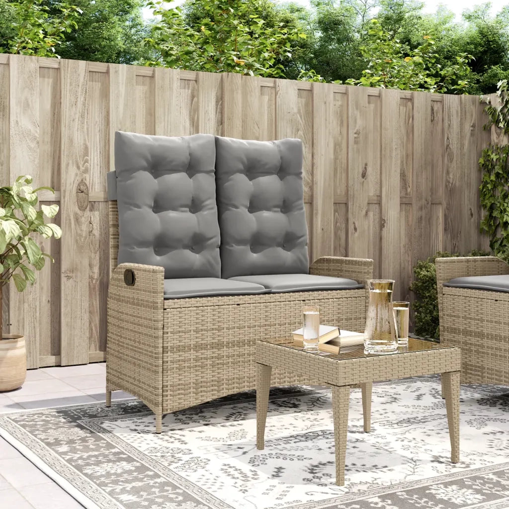 Panca Reclinabile da Giardino con Cuscini-Sgabello-Sedia da esterno Beige in Polyrattan 525044