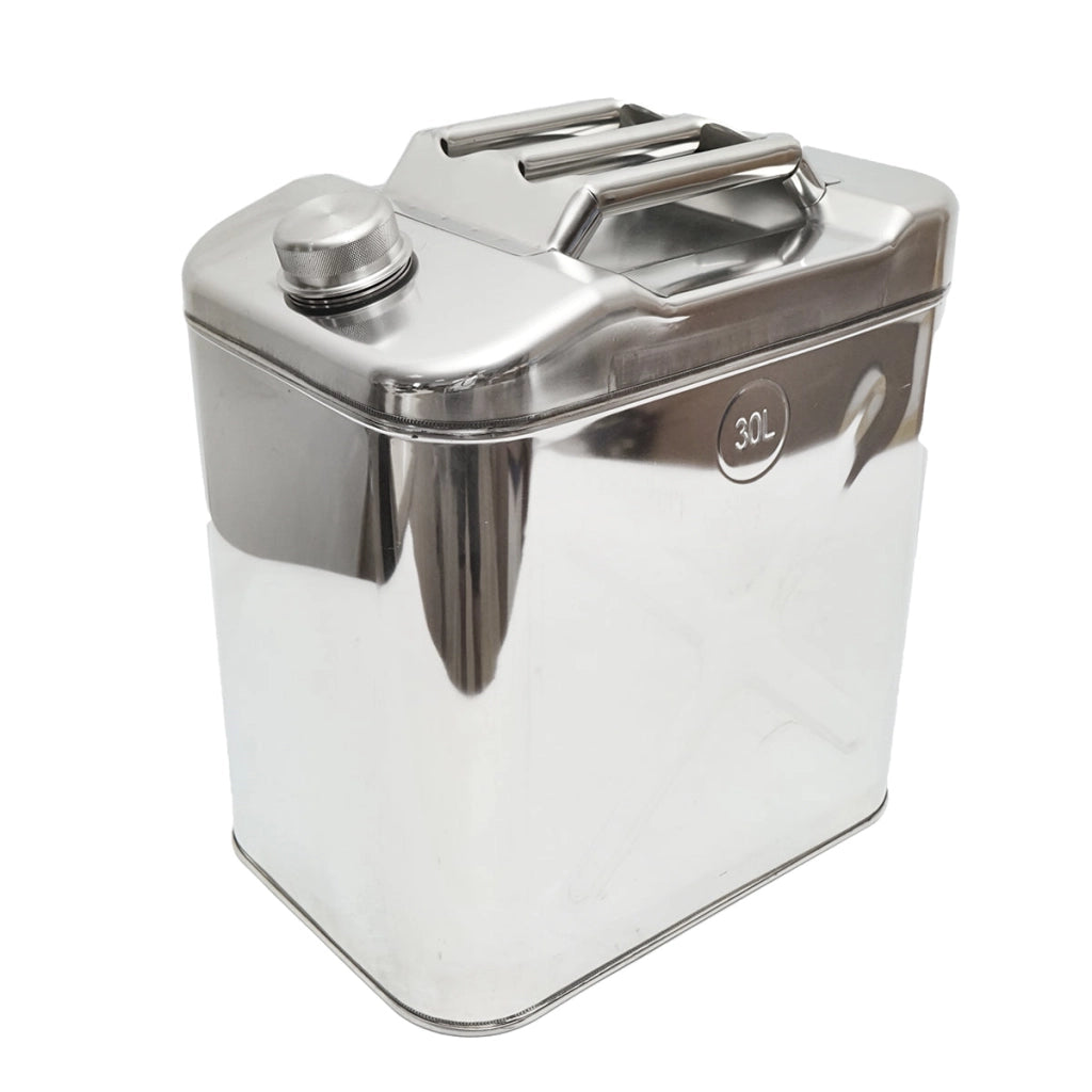 Tanica in acciaio inox da 30 litri con tubo flessibile e tappo a vite