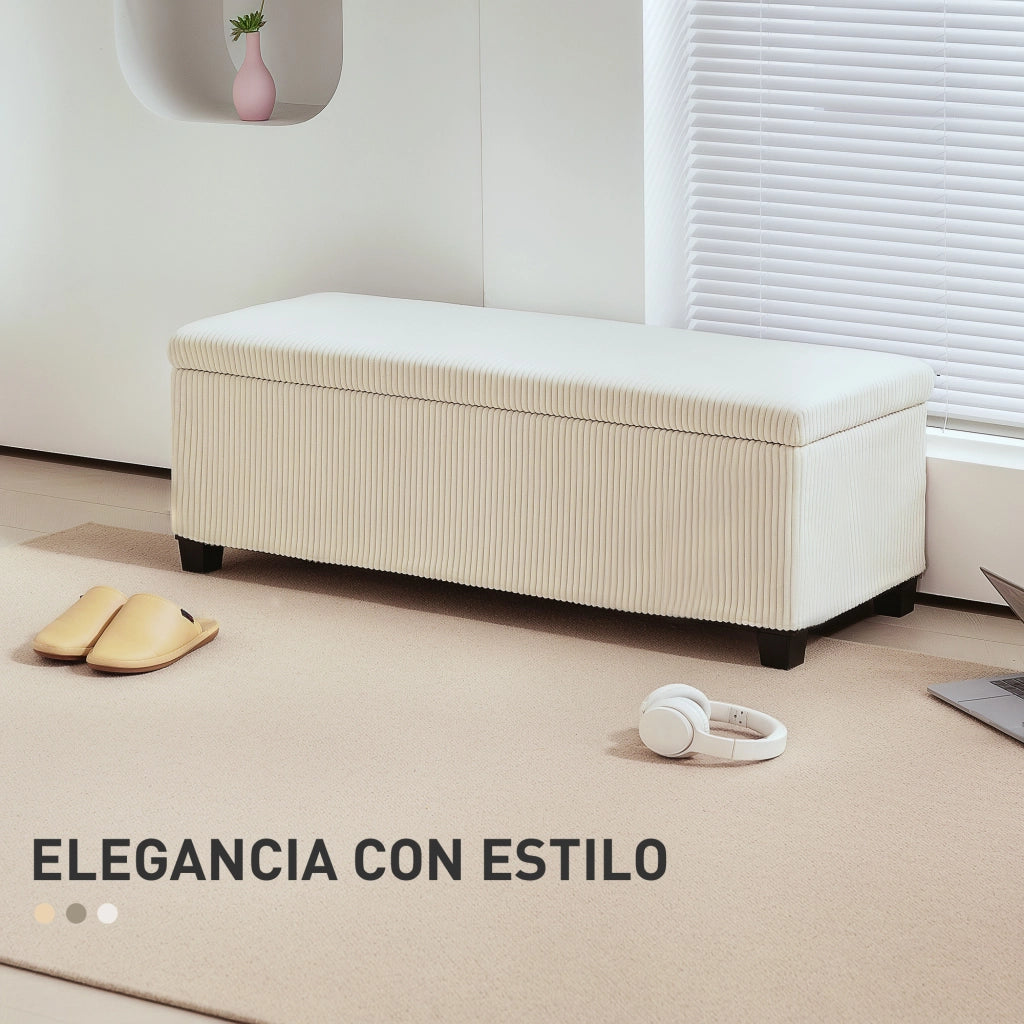 Pouf Contenitore Imbottito in Tessuto Velluto Beige ¨C zephmum ¨C 112x42x40 cm