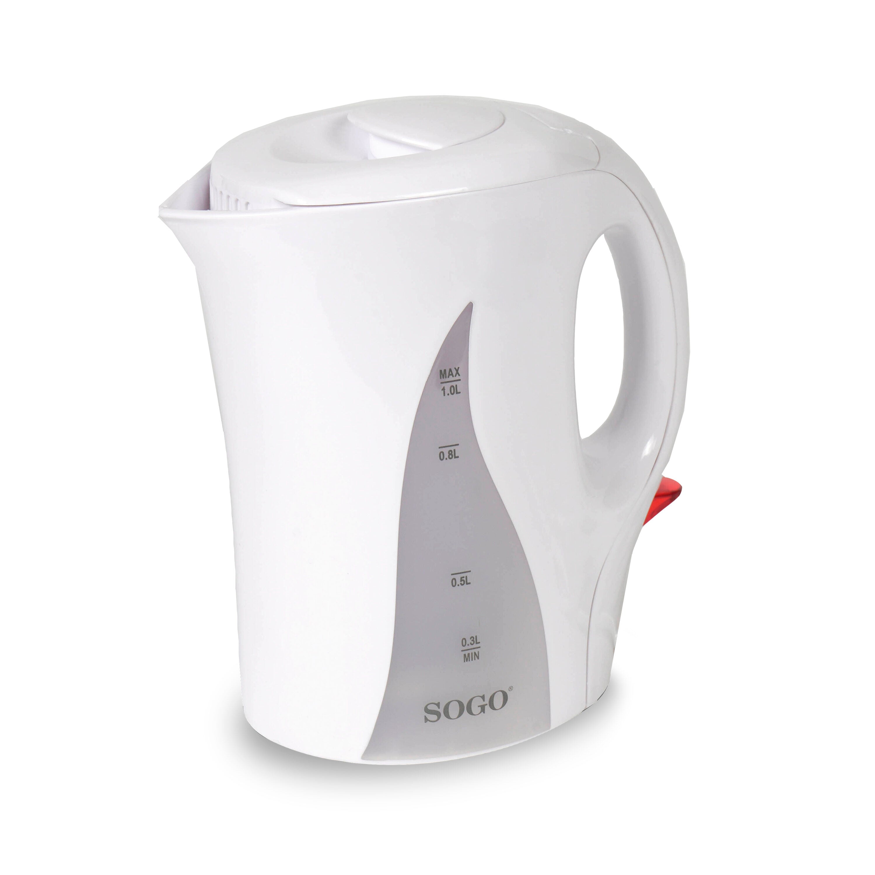SOGO Bollitore Elettrico 1L – Plastica Resistente, 1100W, Spegnimento Automatico, Protezione Surriscaldamento, Filtro Lavabile, LED, Design Compatto