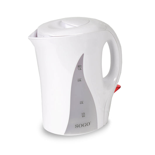SOGO Bollitore Elettrico 1L – Plastica Resistente, 1100W, Spegnimento Automatico, Protezione Surriscaldamento, Filtro Lavabile, LED, Design Compatto