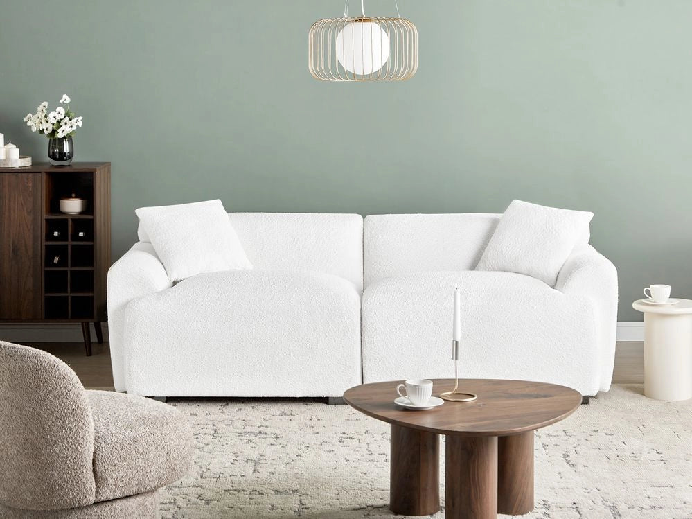 Divano a 3 posti in poliestere Boucle bianco sporco Divano con cuscini aggiuntivi Arredamento moderno minimalista per il soggiorno