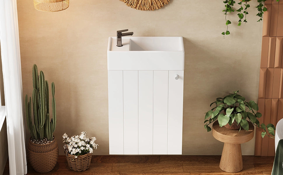 Mobile lavabo sospeso bianco in MDF con lavabo in ceramica