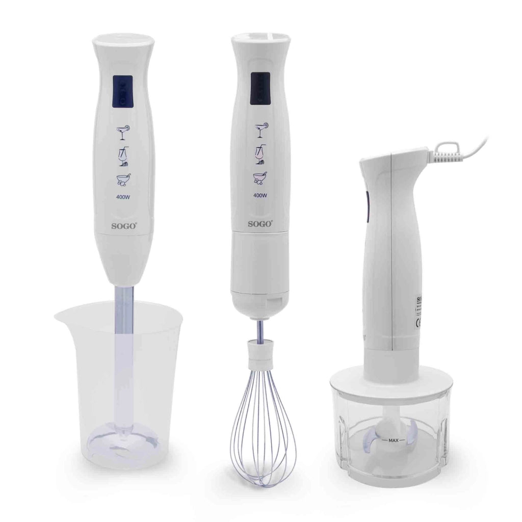 Frullatore a immersione elettrico 400W, tritatutto 300ml, frusta montapanna, bicchiere graduato 700ml cucina - SOGO