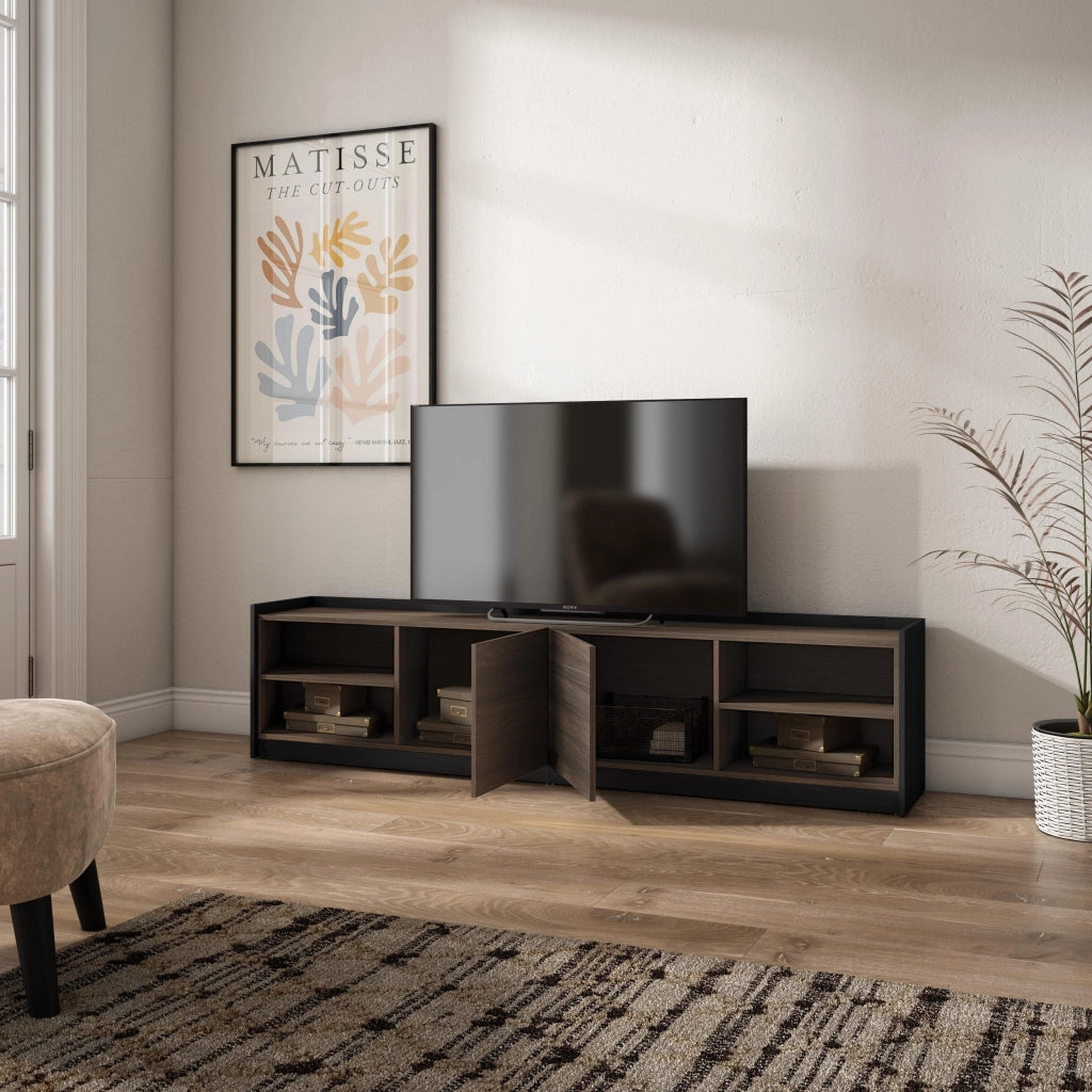 Mobile TV Soggiorno, 207x50x37 cm, Per TV fino a 80", Mobile Soggiorno, Rovere scuro e Nero