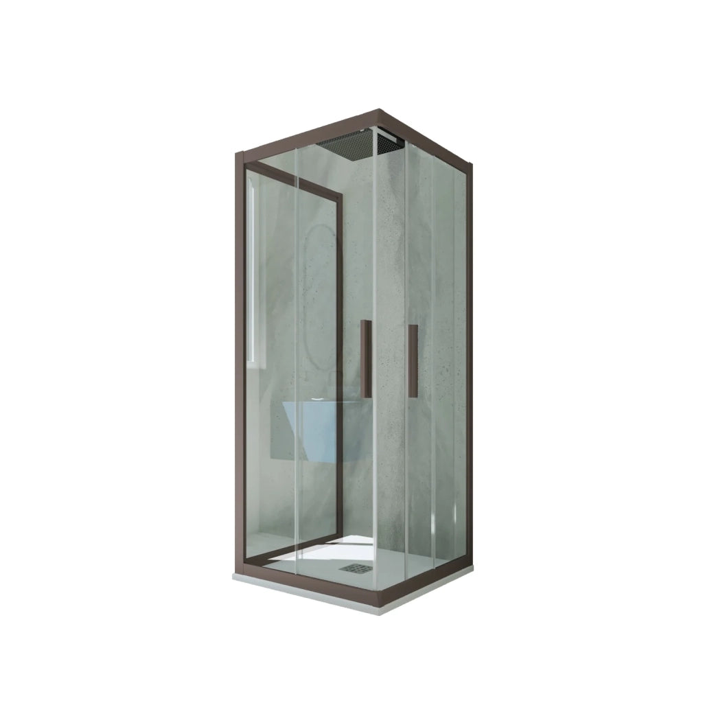 Box doccia 3 lati scorrevole 80x100x80 CM H 200 Vetro Trasparente Profilo Chocolate mod. Kolors Trio