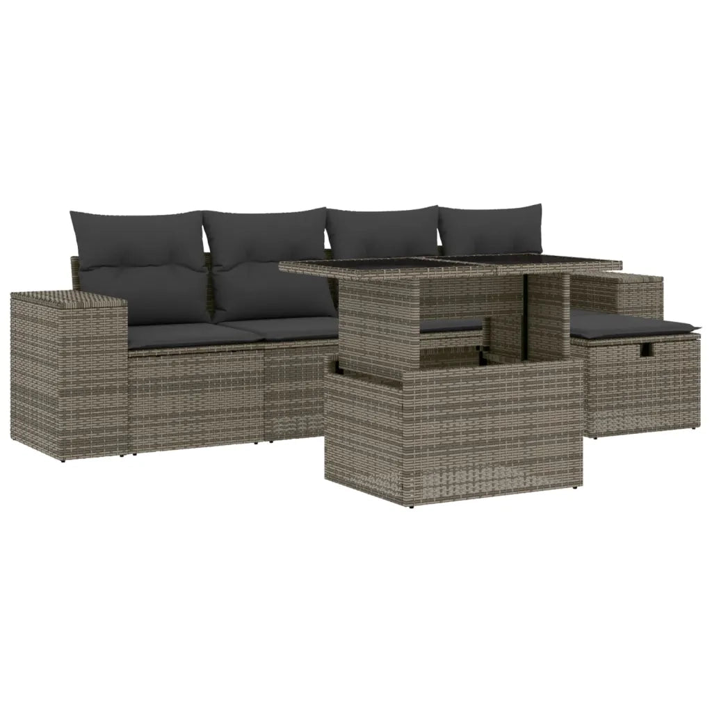 Set Divano da Giardino 6 pz con Cuscini Grigio in Polyrattan