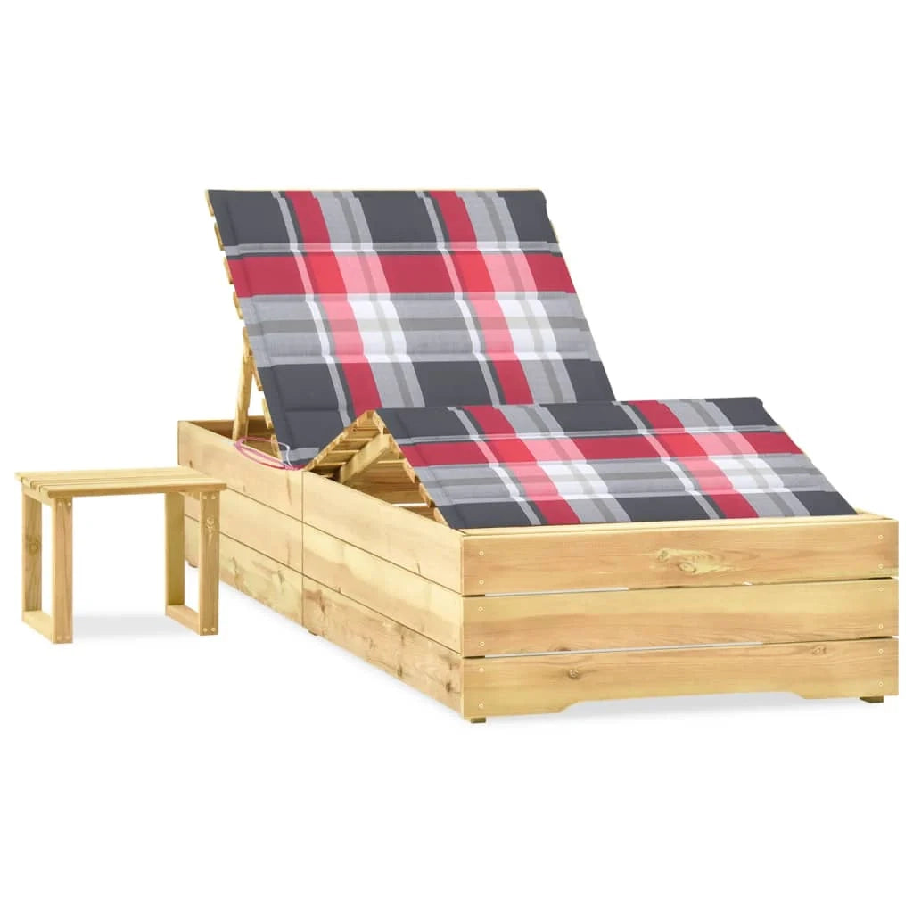 Lettino prendisole sedia a sdraio lettino prendisole letto da giardino mobili da esterno per patio con tavolo e cuscino pino impregnato 02_0012660