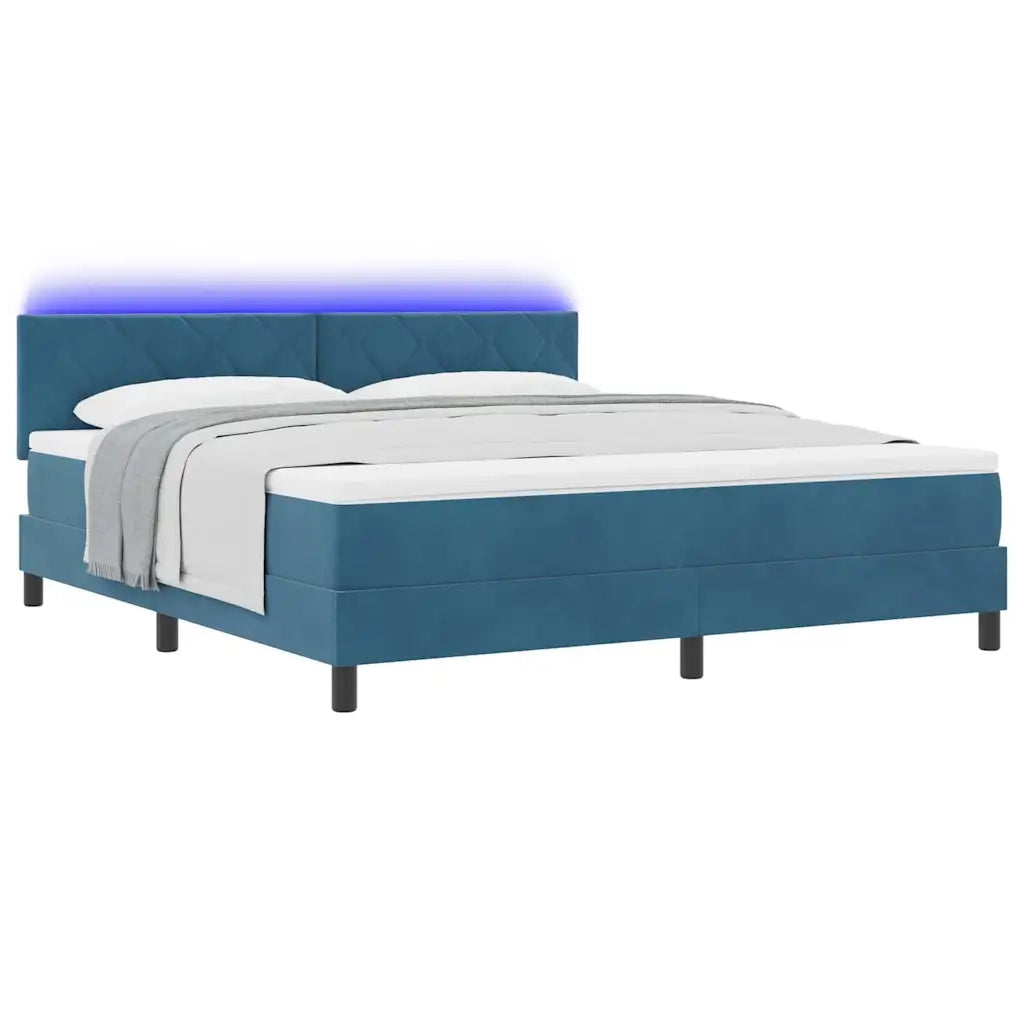 Letto a Sorgente LED con led Blu Scuro 180 x 200 cm Velluto
