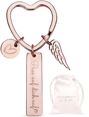 Roségoud - portachiavi con statuetta di buona fortuna e borsa regalo - regalo per amica, compleanno, laurea in guida, angelo custode per l'auto.