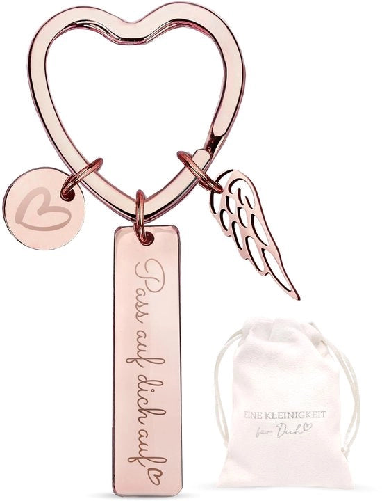 Roségoud - portachiavi con statuetta di buona fortuna e borsa regalo - regalo per amica, compleanno, laurea in guida, angelo custode per l'auto.