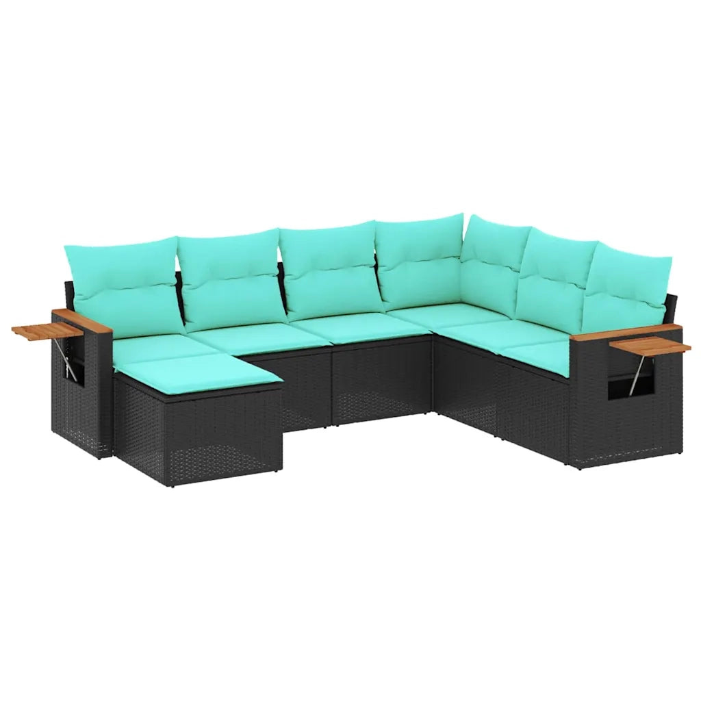 Set Divani da Giardino 7 pz con Cuscini Nero in Polyrattan