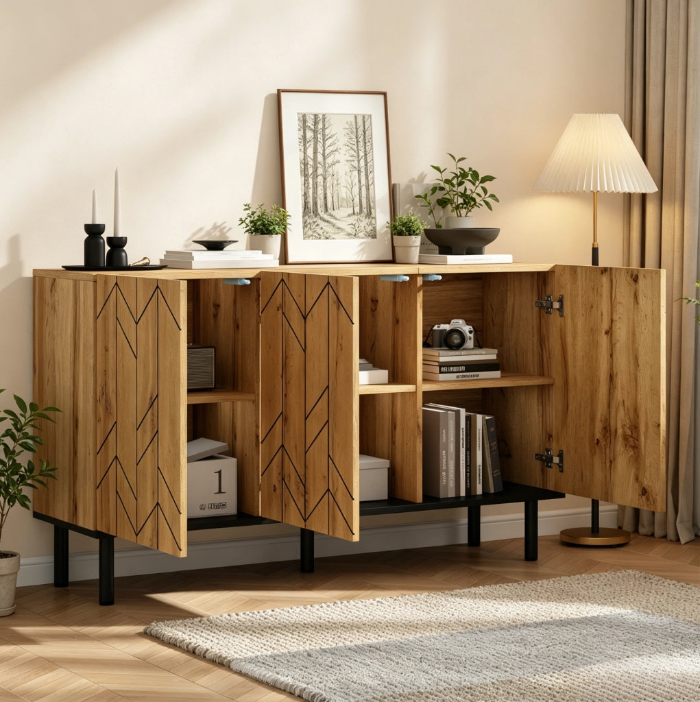 Credenza moderna 120x35x70 cm con 3 ante e frontali a onde