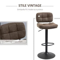 Set 2 Sgabelli Bar Moderni e Girevoli con Schienale e Poggiapiedi, Sgabelli da Cucina con Altezza Regolabile, Rivestimento Pelle PU e Imbottitura, 41.5x45x85-107cm