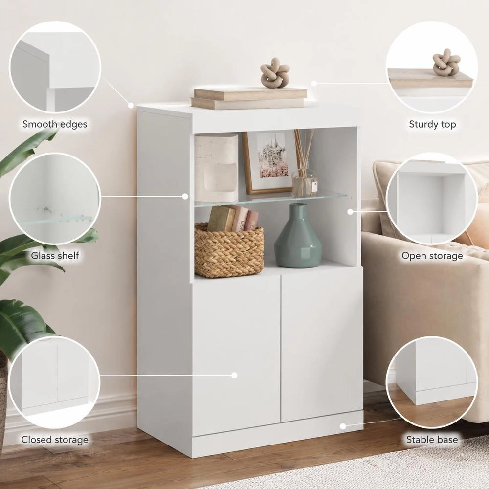 Sideboard With LED Lights, White, 60.5x37x100 Cm