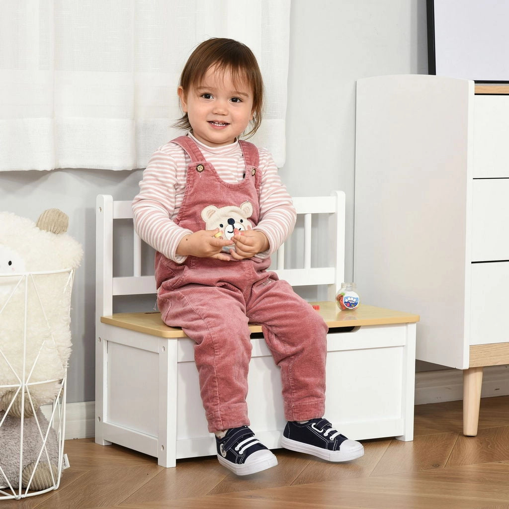 CASSAPANCA PER BAMBINI 2 IN 1 IN LEGNO 60X30X50CM BIANCO E LEGNO NATURALE