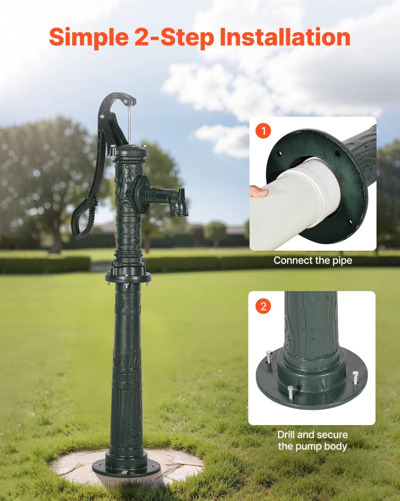 Pompa manuale per pozzo in ghisa con base HC-1010 verde, sollevamento max 6 m per giardino e stagno, robusta e resistente
