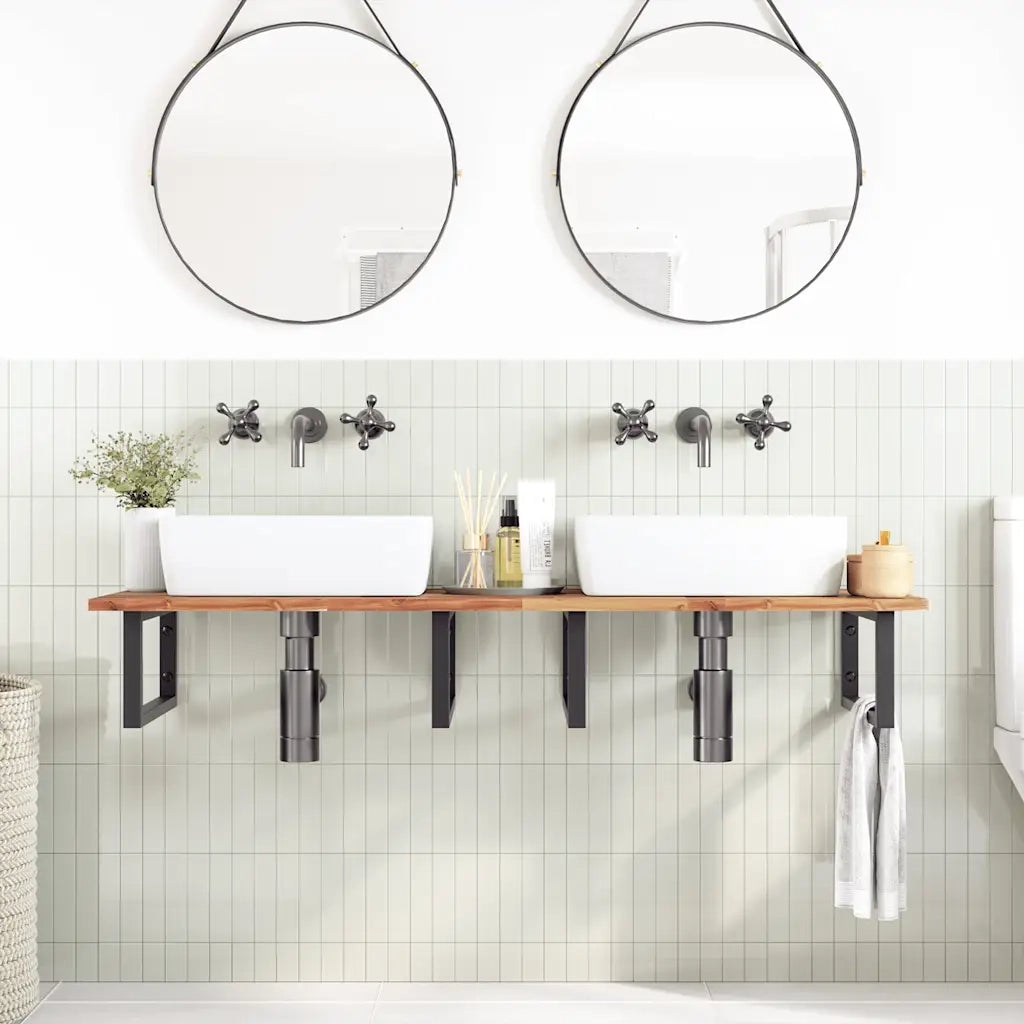 vidaXL Ripiano a Parete per Lavabo in Acciaio e Massello di Acacia