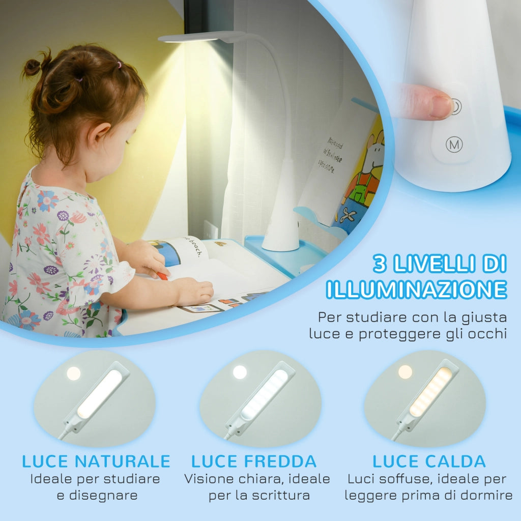 Banco Scuola con Sedia per Bambini 6-12 Anni con Altezza e Inclinazione Regolabile, Blu