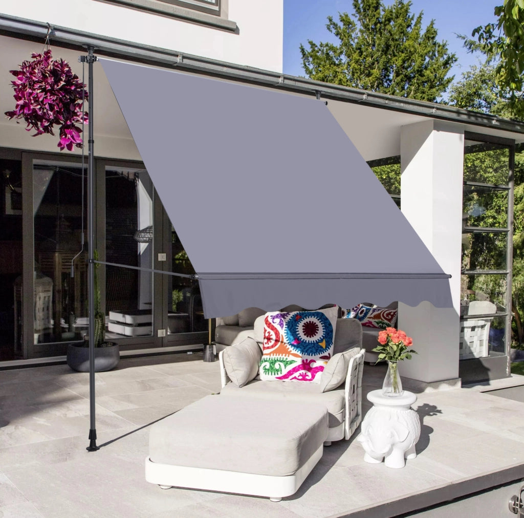 Tenda da sole a braccio per balcone 200 x 150 cm; regolabile in altezza e inclinazione; grigio scuro