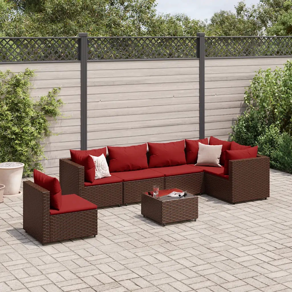 Set Divani da Giardino 7 pz con Cuscini in Polyrattan Marrone 3308181