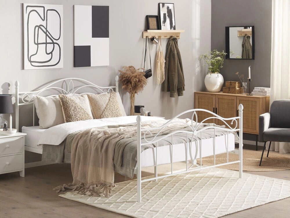 Letto Bianco Doppia Dimensione 140 x 200 cm Metallo stile Vintage