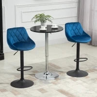 Set 2 Sgabelli da Cucina di Design con Schienale e Poggiapiedi, Seduta in Velluto e Base in Metallo, 46x48x83-104cm, Blu