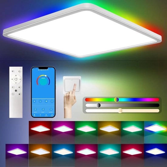 Lampada da soffitto per bagno - Lampada da soffitto quadrata regolabile 24W 3200lm telecomando 3000K-6500K 13 colori RGB impermeabile IP54 camera da letto