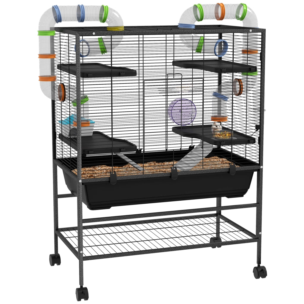 Gabbia per Criceti con Tubi, Ruota e Casetta ¨C zephmum ¨C 109x82x46 cm Nero