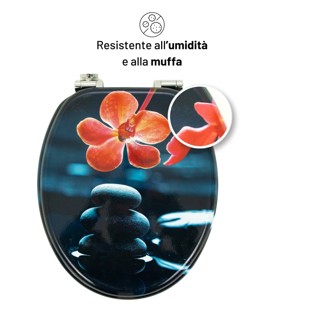 Sedile wc copri vater universale frizionato fantasia in mdf chiusura rallentata *** fantasia spring stone, confezione 1