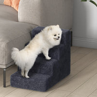 Scaletta per Cani Portatile a 4 Gradini 60x35x44 cm in Tessuto Vellutato Sfoderabile e Legno Grigio Scuro