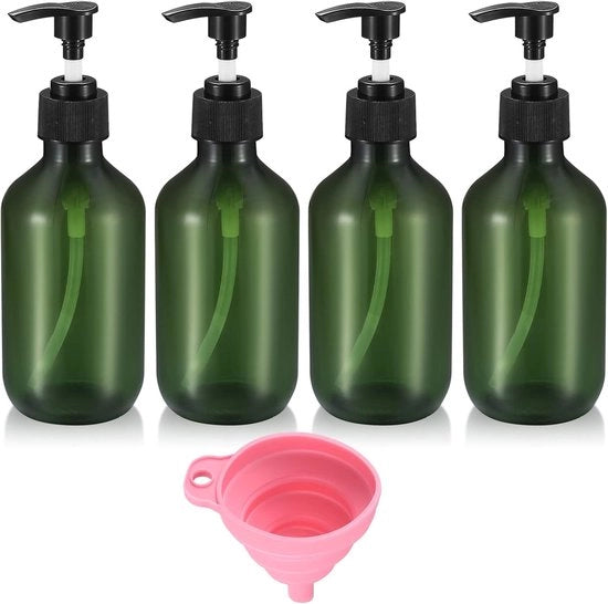 Set di Sapone per Lavaggio - Dispensatore e Bottiglia con Pompa - 4 Pezzi - Verde - Plastica