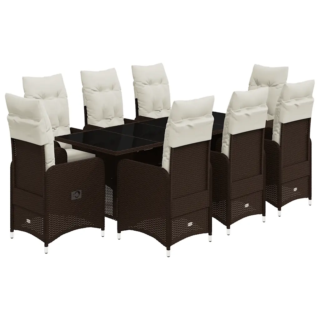 vidaXL Set Bistrò da Giardino 9 pz con Cuscini in Polyrattan Marrone