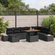 Set divani giardino in 9 pezzi con cuscini neri polyrattan