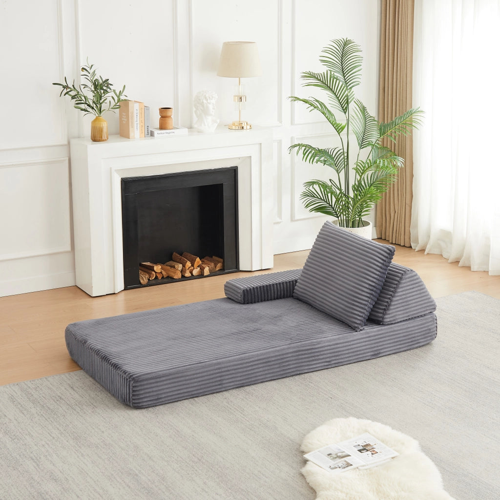 DIVANO modulare 211 cm grigio in corduroy con braccioli regolabili